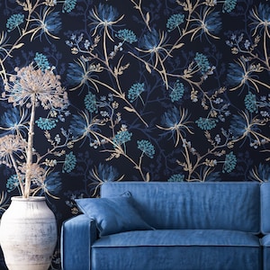 Tapete Blaue Blumen-Tapete Schälen und Aufkleben Dunkler Botanischer Garten Blumen Wandbild