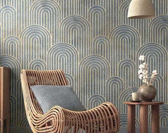Art deco wallpaper Peel and stick Blue geometric lines modern removable wallpaper