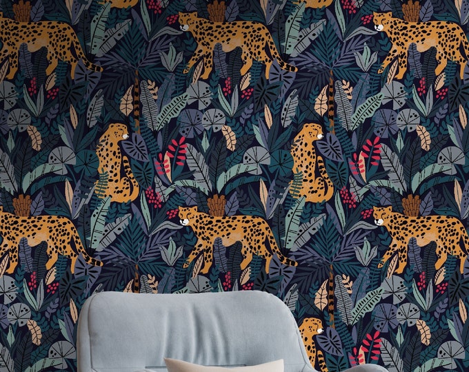 Jungle Animals Removable Wallpaper, Animal Wall Decor, Peel and Stick ...