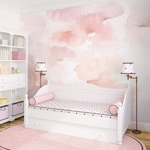 Abstract watercolor pink wallpaper mural Peel and stick Removable girls room wall mural pastel boho nursery wallpaper