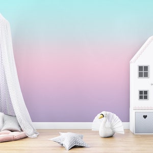 Ombre wallpaper gradient wall mural for girls room pastel nursery purple, pink – teal Peel and Stick and Traditional wallpaper