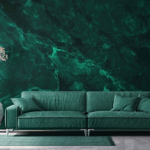 Emerald green marble wallpaper Peel and stick Removable Abstract dark wallpaper watercolor mural for living room, accent wall, nursery decor