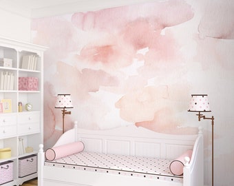 Abstract watercolor pink wallpaper mural Peel and stick Removable girls room wall mural pastel boho nursery wallpaper