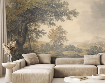 Vintage Landscape Wallpaper | Peel and Stick Scenic Mural Wallpaper Removable Self-adhesive rural countryside decor Wallpaper