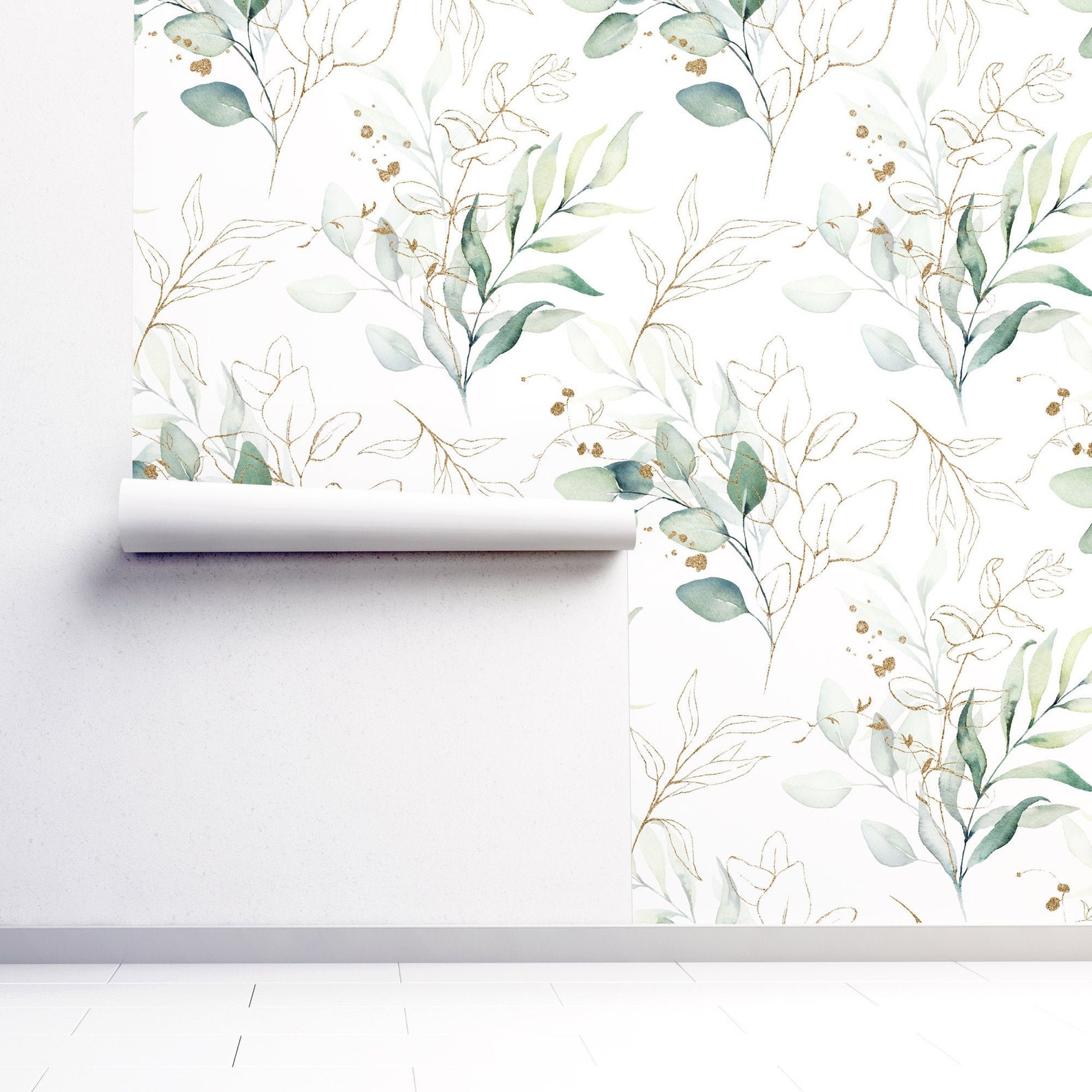 Eucalyptus wallpaper Botanical greenery Peel nStick wall paper Etsy