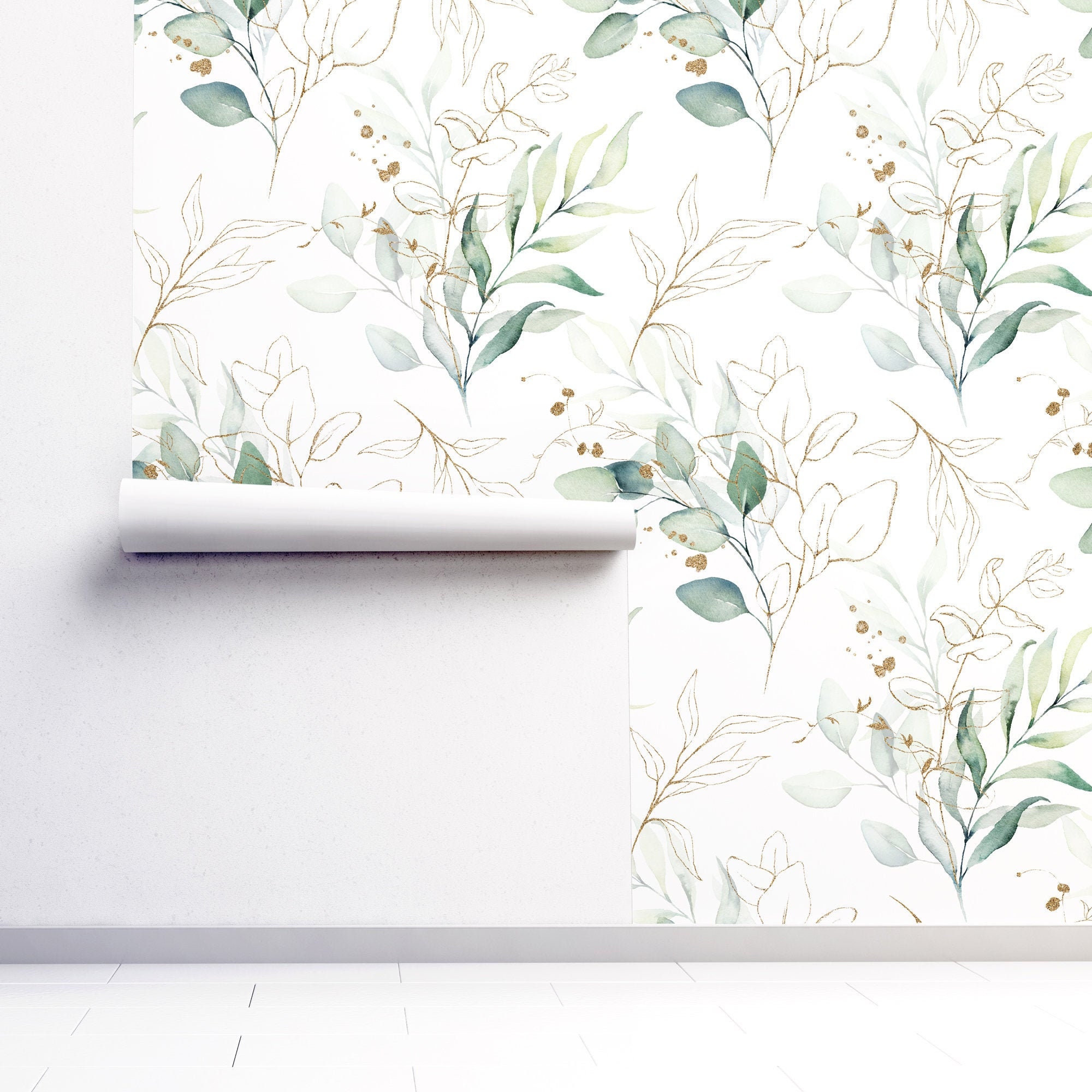 Eucalyptus wallpaper Botanical greenery Peel nStick wall paper Etsy