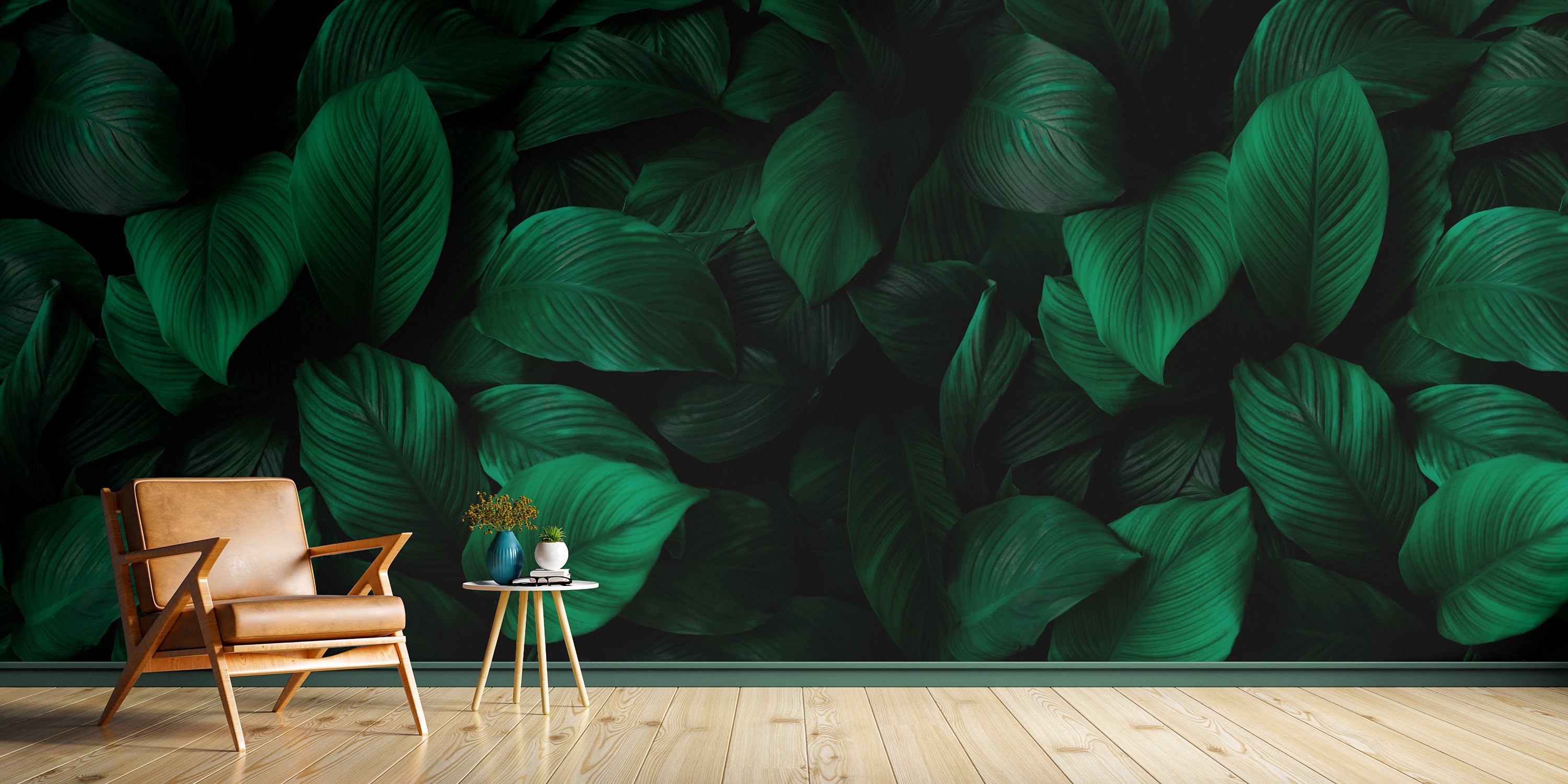 Dark Green Wallpaper Tropical Leaves Wall Mural - Peel and Stick ...