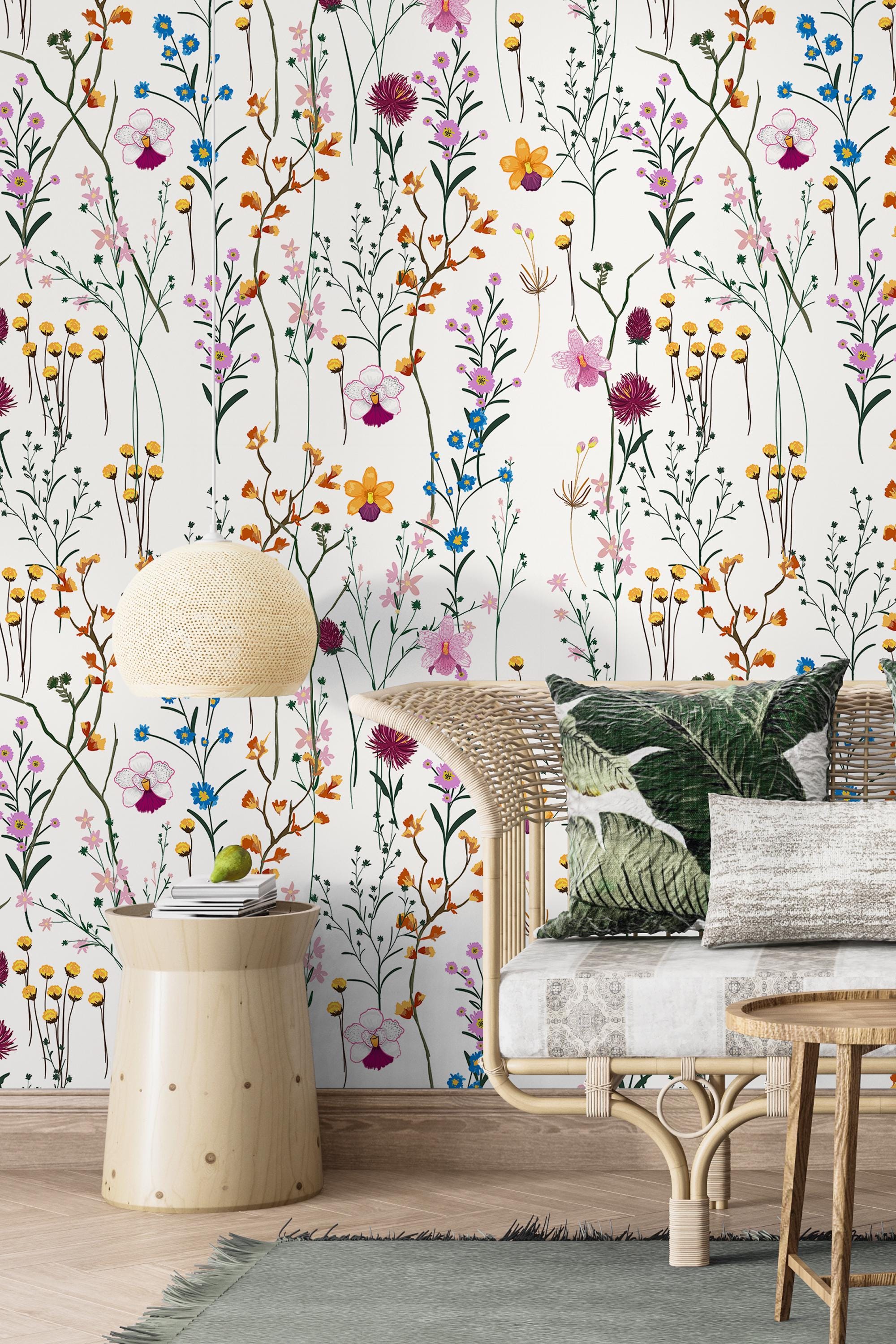 Wildflower Wallpaper Floral Wall Mural Garden Meadow Botanical Peel and ...