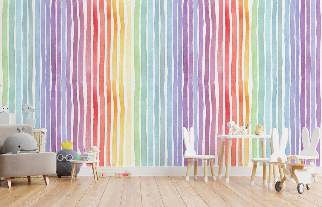 Rainbow Wallpaper Peel and Stick Removable Watercolor Playroom Wall