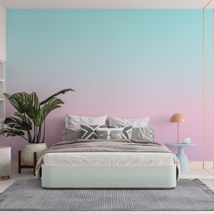 Ombre wallpaper removable Peel and stick gradient wall mural for girls room pastel nursery purple, blush pink teal ocean sunset, teen room image 6