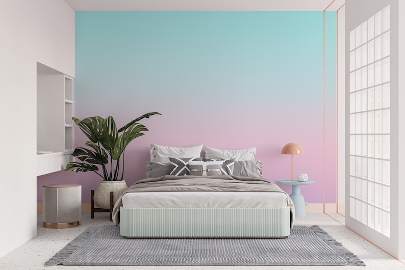 Ombre wallpaper removable Peel and stick gradient wall mural for girls room pastel nursery purple, blush pink teal ocean sunset, teen room image 6