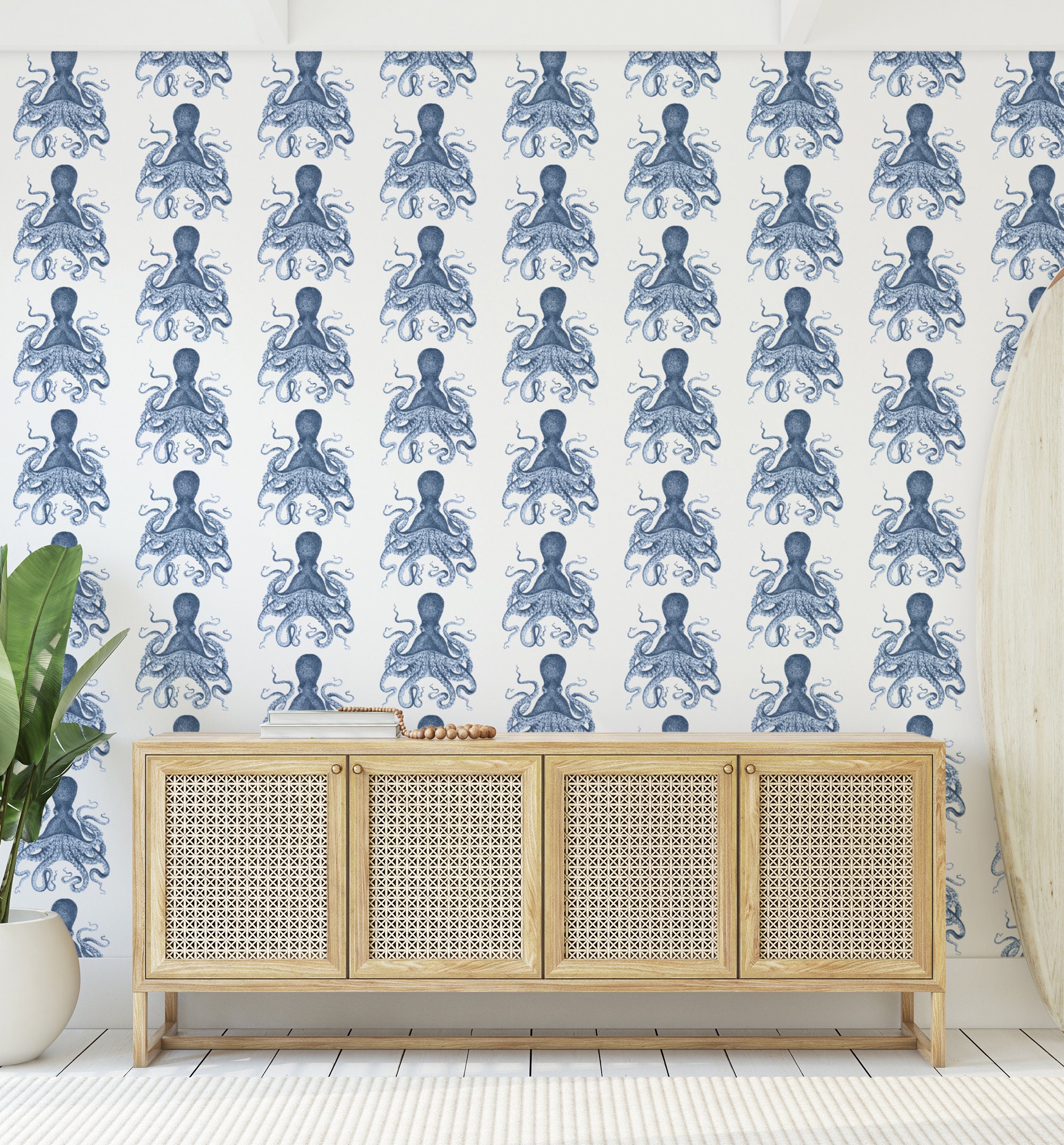 Navy Blue Octopus Wallpaper Peelnstick Removable Bright Etsy