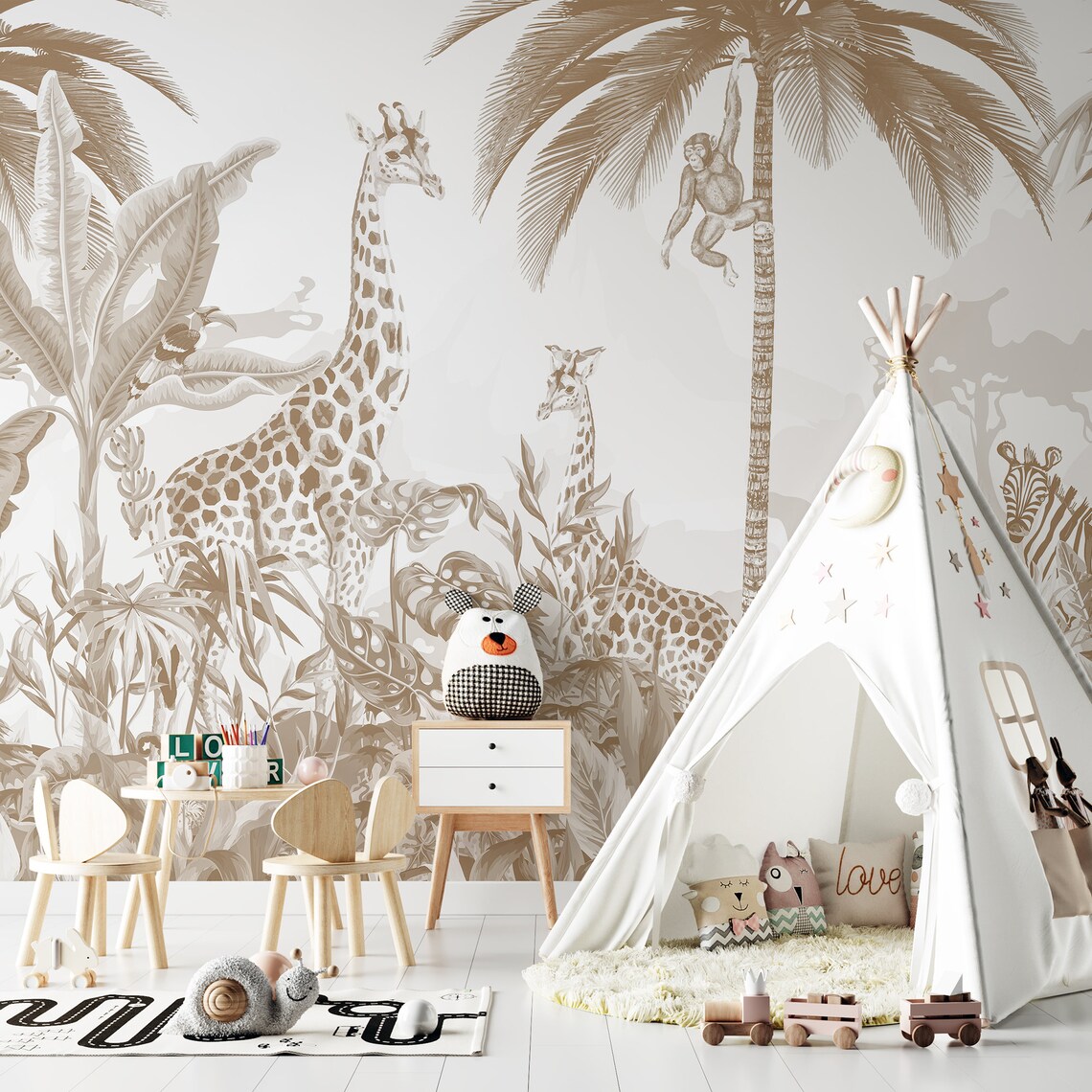 Safari Jungle Wall Mural Peel and Stick Removable Wallpaper for Kids ...