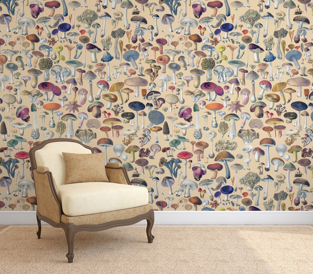 Mushroom Wallpaper Peel-and-stick Botanical Vintage-style - Etsy