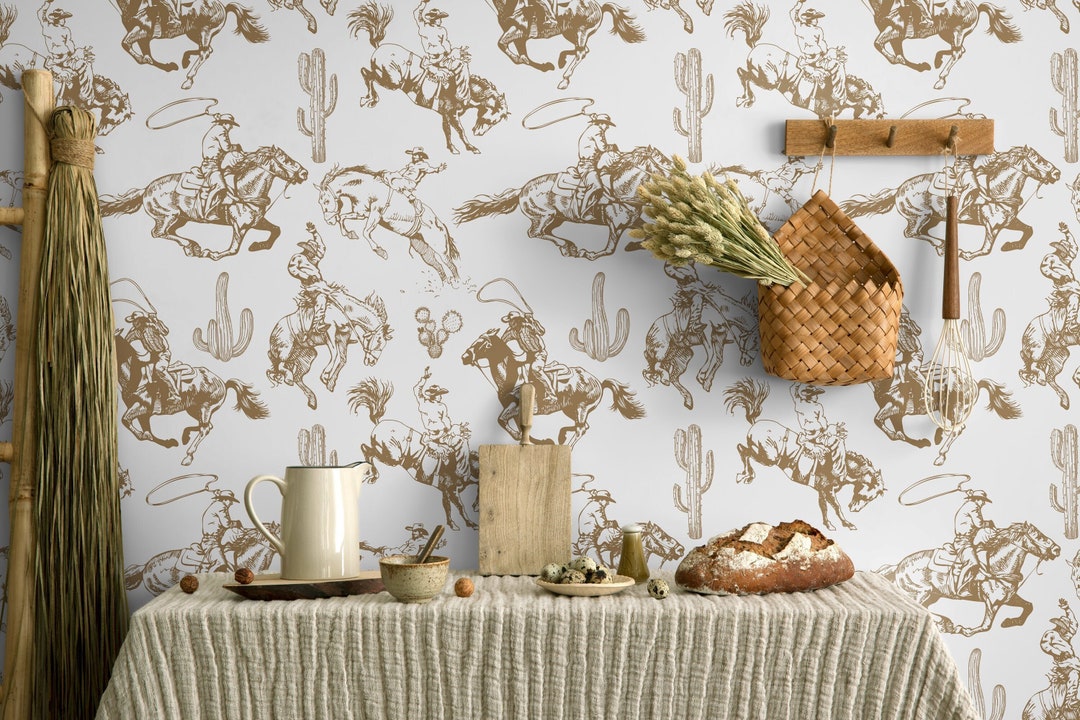 Western Wallpaper Vintage Cowboy Removable Peel and Stick Wall Paper