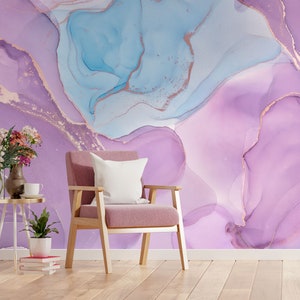 Purple and blue marble wallpaper Removable Peel-n-stick Abstract fluid art wall mural for bedroom, living room accent wall, marble texture