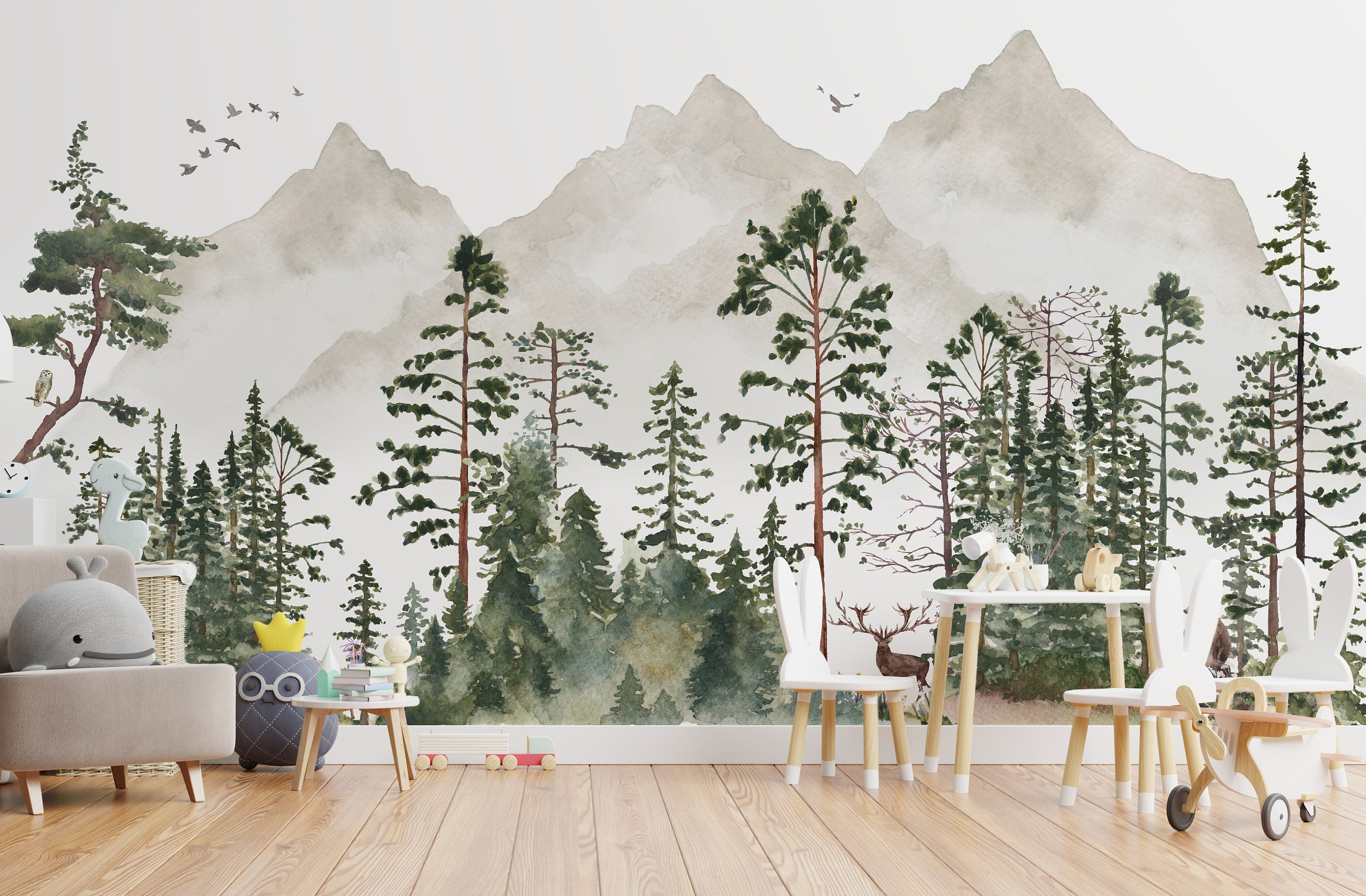 Forest Wall Mural Peel-n-stick Wallpaper Pine Tree Woodland | Etsy