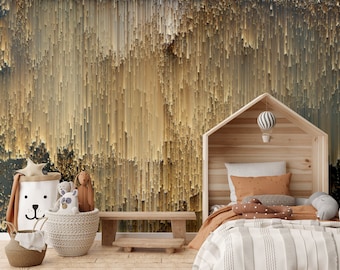 Luxury wallpaper Abstract Gold strips Peel and stick Removable Mural Falling lights Glam decor self-adhesive Modern wall art