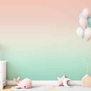 Ombre wallpaper Peach and turquoise gradient wall mural baby girl, boy pastel nursery green blush pink