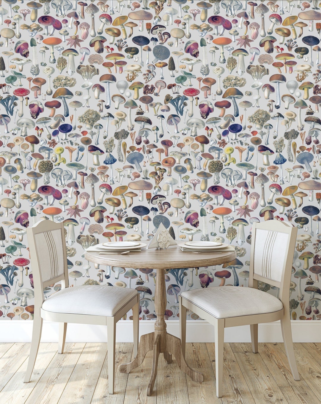 Mushroom Wallpaper Peel-and-stick Gray Botanical Retro Fungi Mushroom