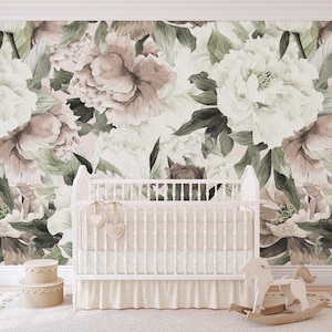 Papel pintado de peonía decoración mural de pared floral Papel tapiz extraíble para guardería de niñas Peonías de acuarela flores revestimiento de pared Calcomanía de pared floral