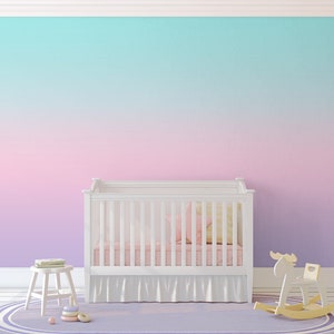 Ombre wallpaper removable Peel and stick gradient wall mural for girls room pastel nursery purple, blush pink teal ocean sunset, teen room image 4