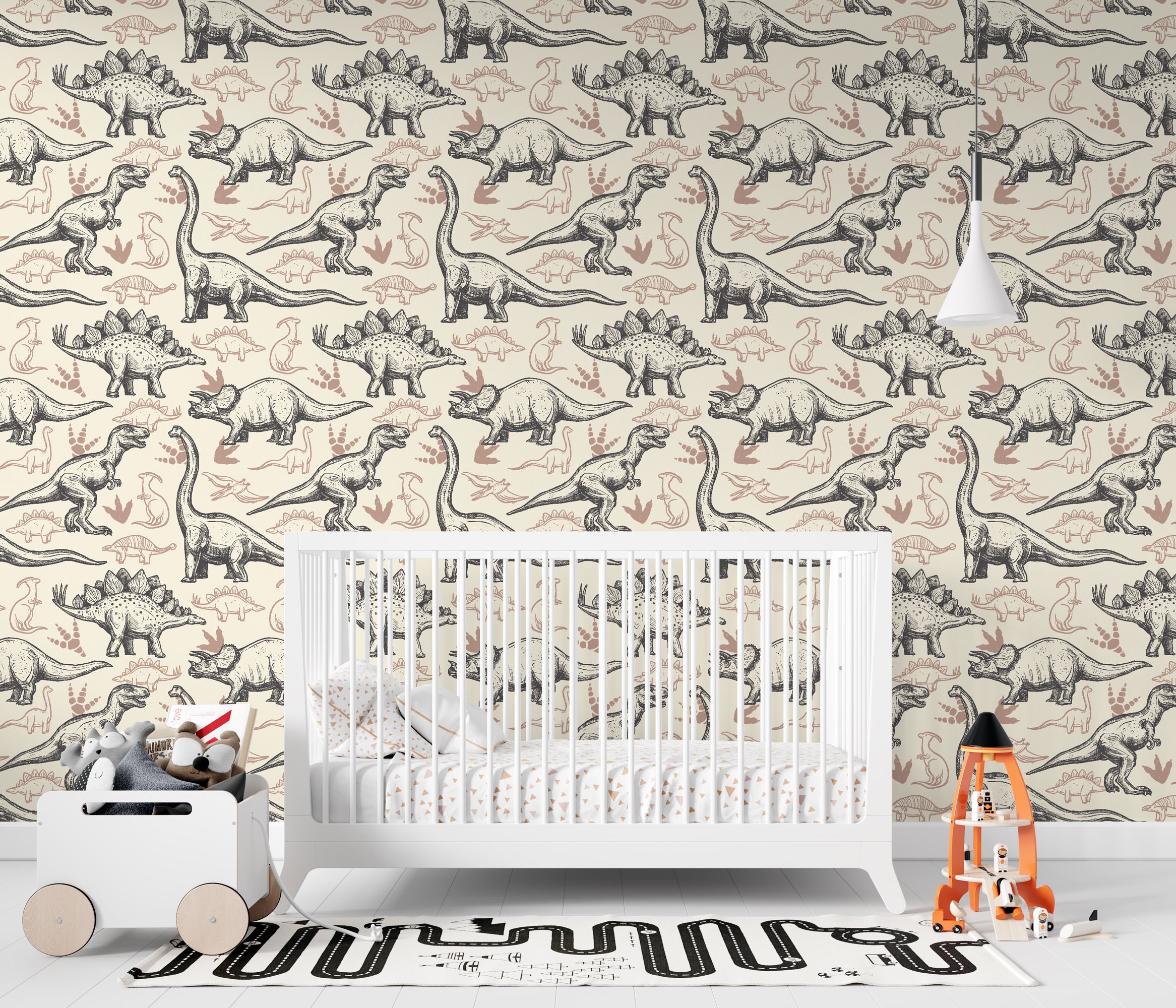 Dinosaur Wallpaper Removable Peel and Stick Handdrawn Dino - Etsy