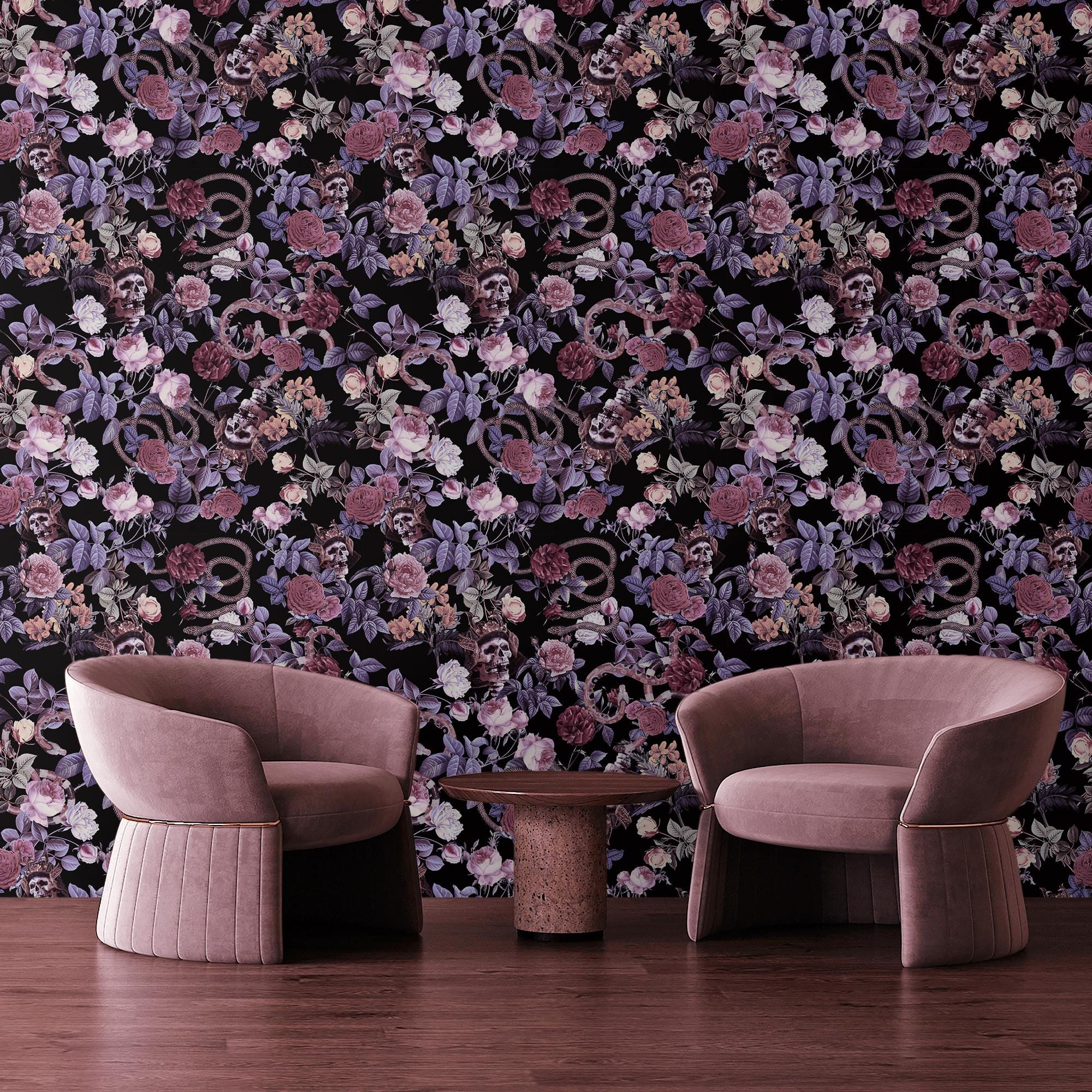 Dark Gothic Wallpaper Skull Snake Floral Pastel Goth Wall Mural