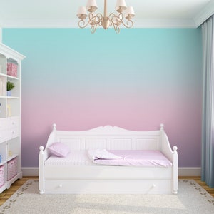 Ombre wallpaper removable Peel and stick gradient wall mural for girls room pastel nursery purple, blush pink teal ocean sunset, teen room image 2