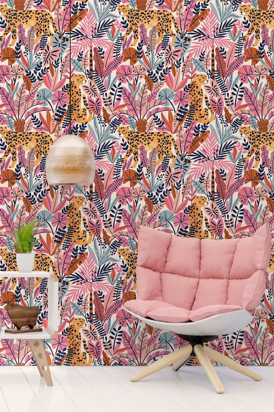 Peel And Stick Jungle Leopard Wallpaper Floralplus Jungle Leopard Wallpaper  - Peel And Stick Removable Tropical Animal Print Jungle Leopard Pattern, image size:1080x1621