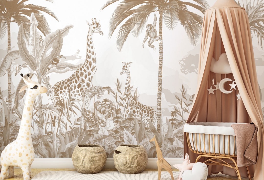 Safari Jungle Wall Mural Peel and Stick Removable Wallpaper for Kids ...