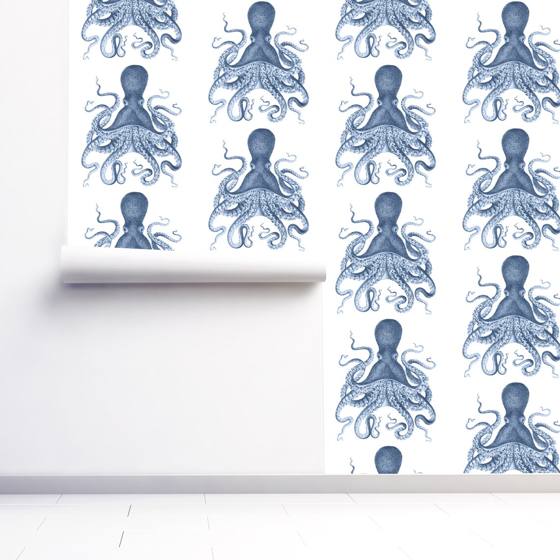 Navy Blue Octopus Wallpaper Peelnstick Removable Bright Etsy