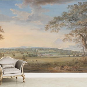 Landscape Wallpaper mural Peel and Stick Scenic wall mural countryside oil painting vintage mural tree wallpaper pastoral decor
