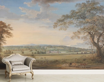 Landscape Wallpaper mural Peel and Stick Scenic wall mural countryside oil painting vintage mural tree wallpaper pastoral decor