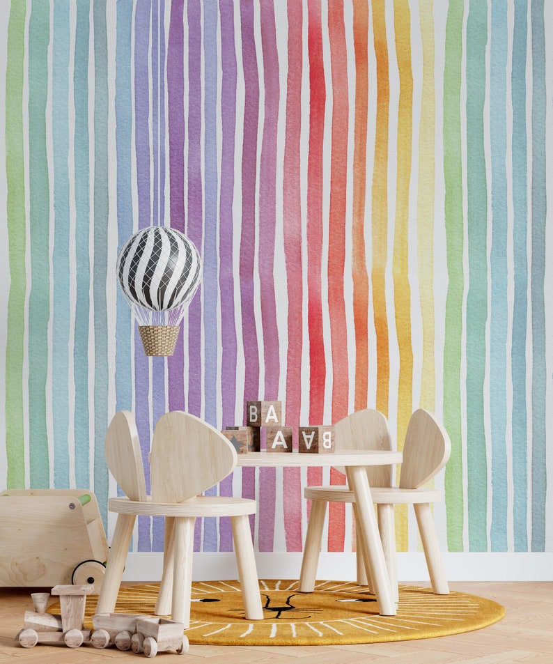Rainbow Wallpaper Peel and Stick Removable Watercolor Playroom Wall ...