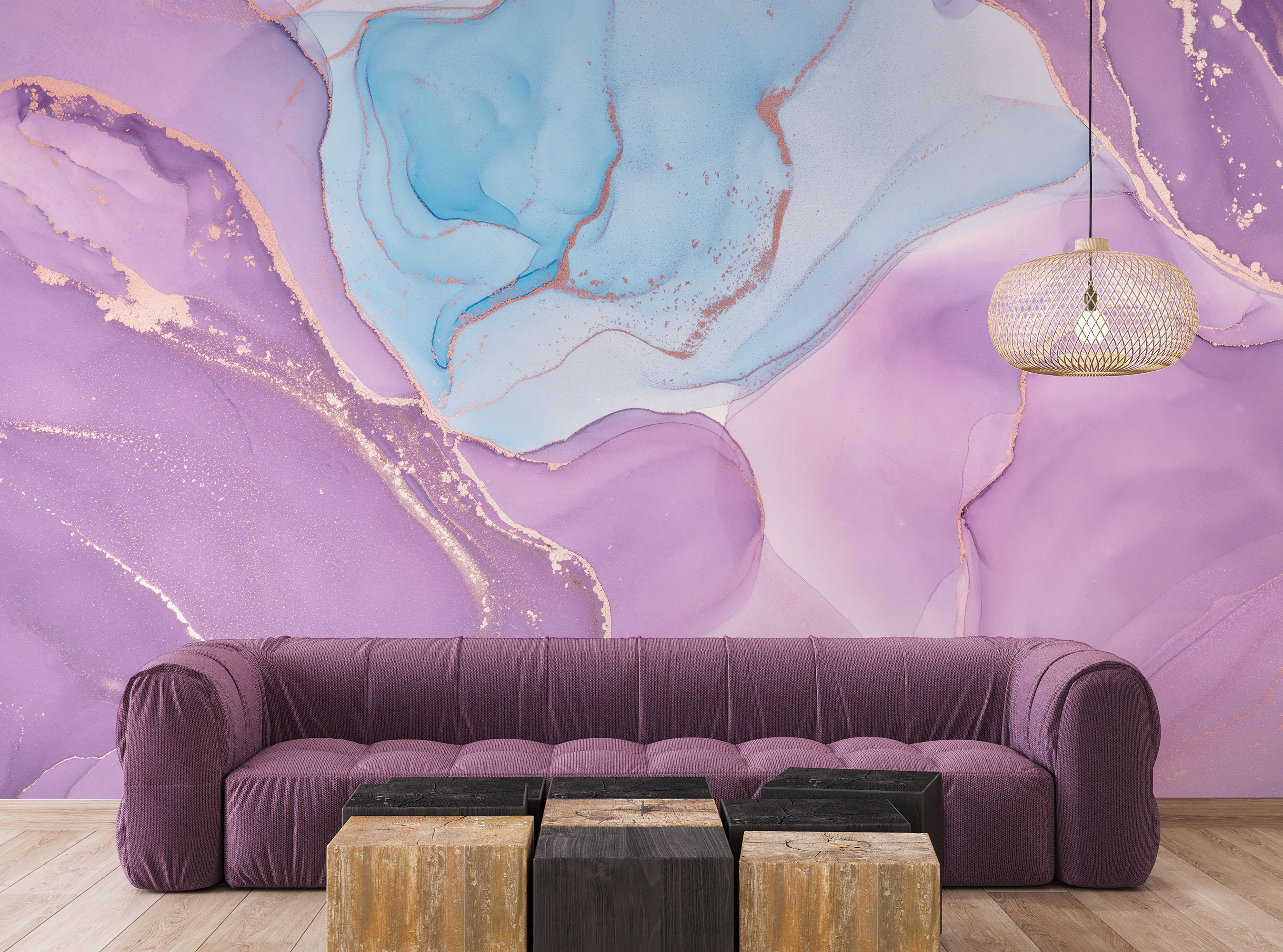 Purple and Blue Marble Wallpaper Removable Peelnstick Etsy