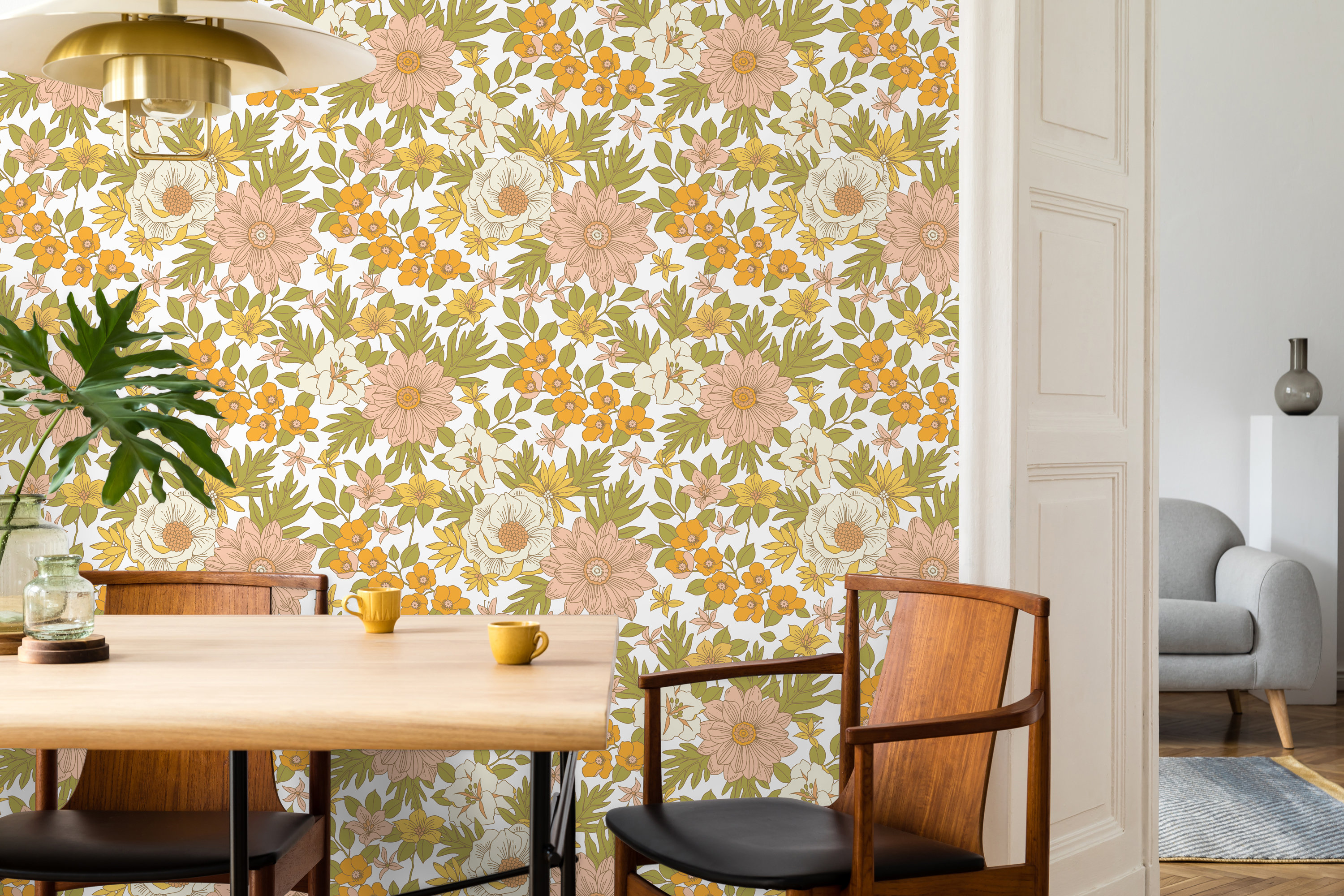 Tapisserie Murale Aipon – Motif Papillon Lune Fleur Bohème – Orange – 152x203 Cm