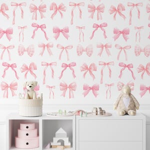 Bow wallpaper Coquette Pink Ribbons Peel and Stick Removable wallpaper Girl Bedroom nursery decor