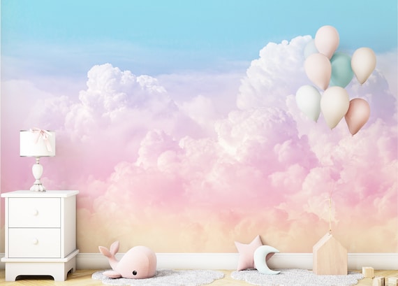 Rainbow Clouds Pastel Ombre Wallpaper, Removable Peel-n-stick Colorful Sky  Gradient Nursery Wall Mural for Kids Room Girls Bedroom 