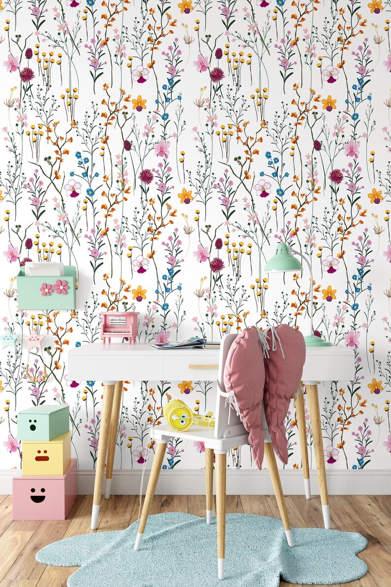 Wildflower Wallpaper Floral Wall Mural Garden Meadow Botanical Peel and ...