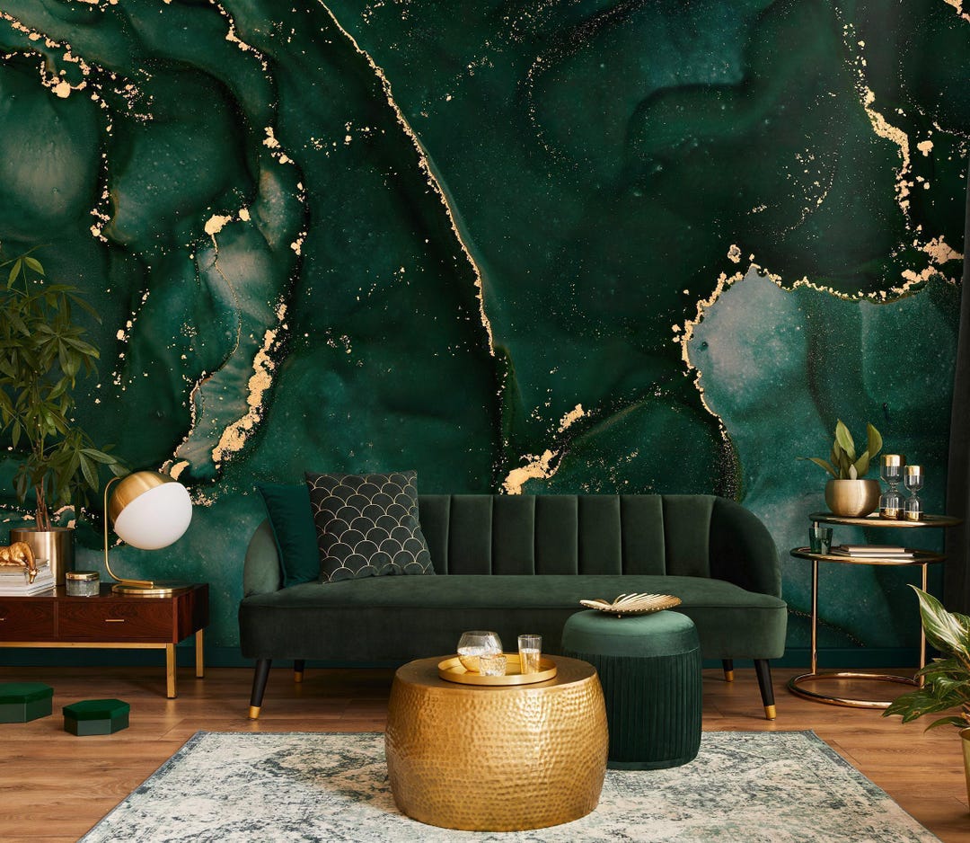 Dark Green Marble Wallpaper Peel and Stick Removable Traditional ...