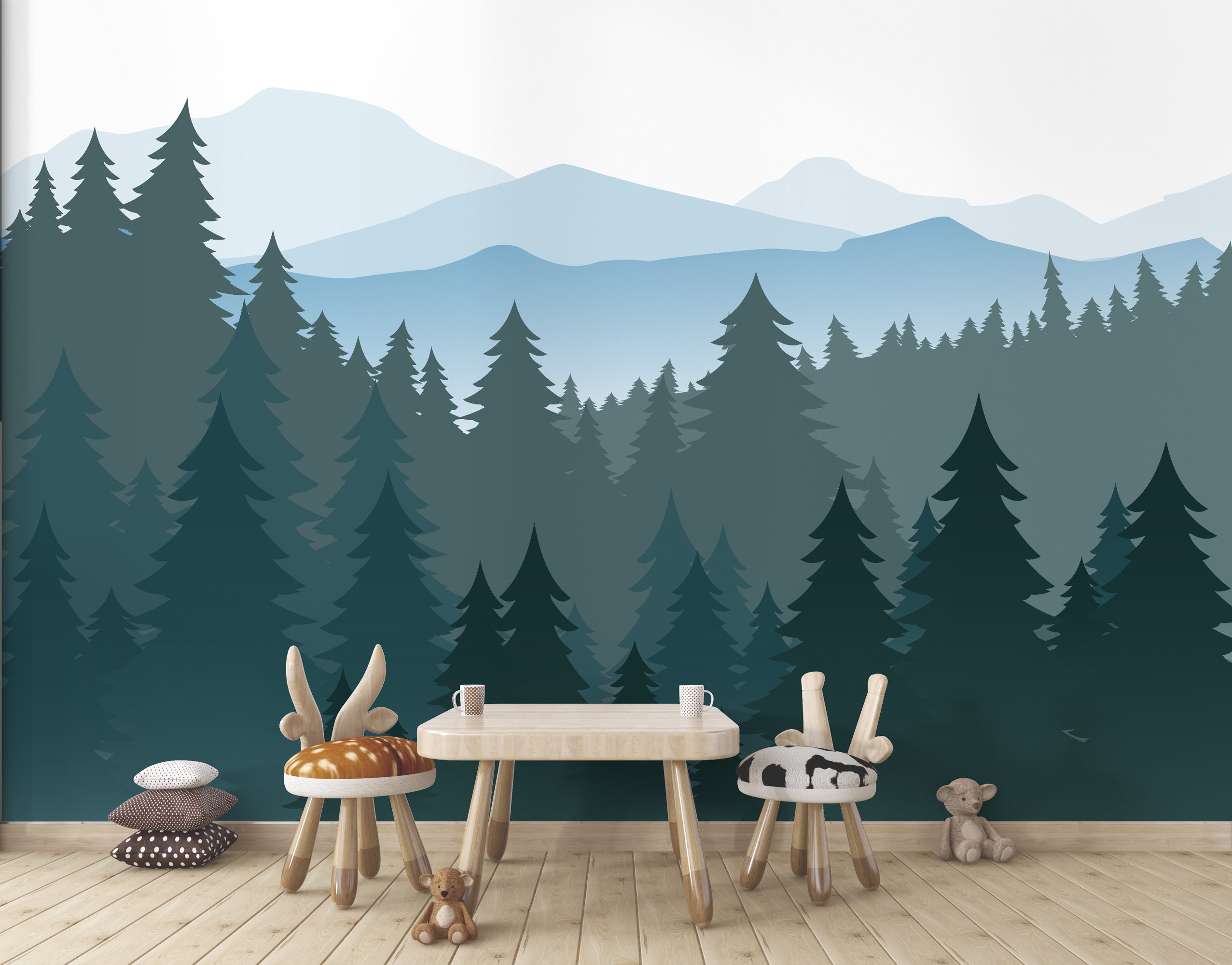 Forest Wall Mural Peel and Stick Wallpaper Pine Tree Woodland Adventure ...