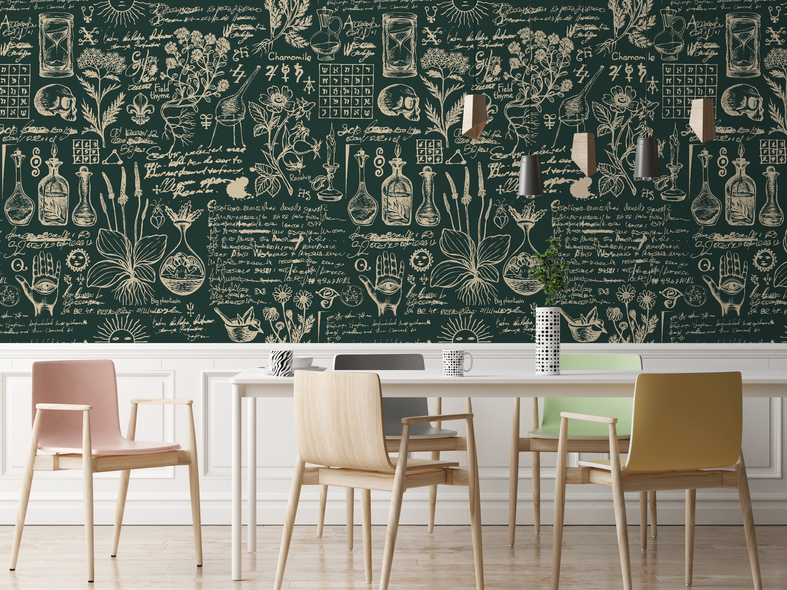 Green Botanical Vintage Herbs Wallpaper Peel and Stick Etsy