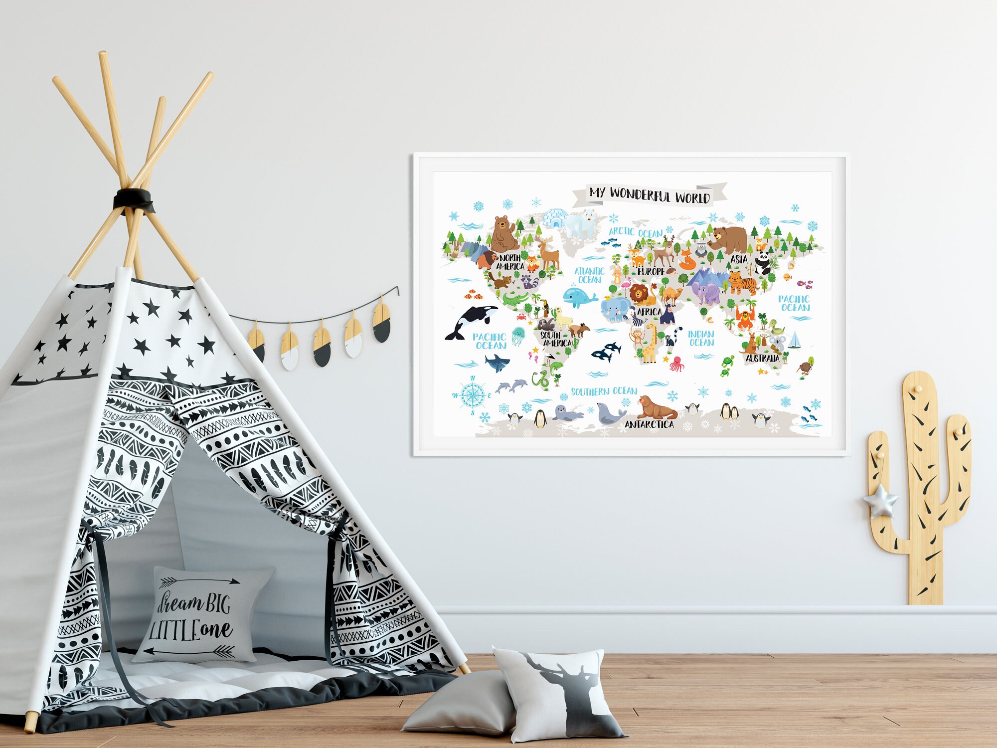 Printable Nursery Animal world map for Kids room decor Animal Etsy