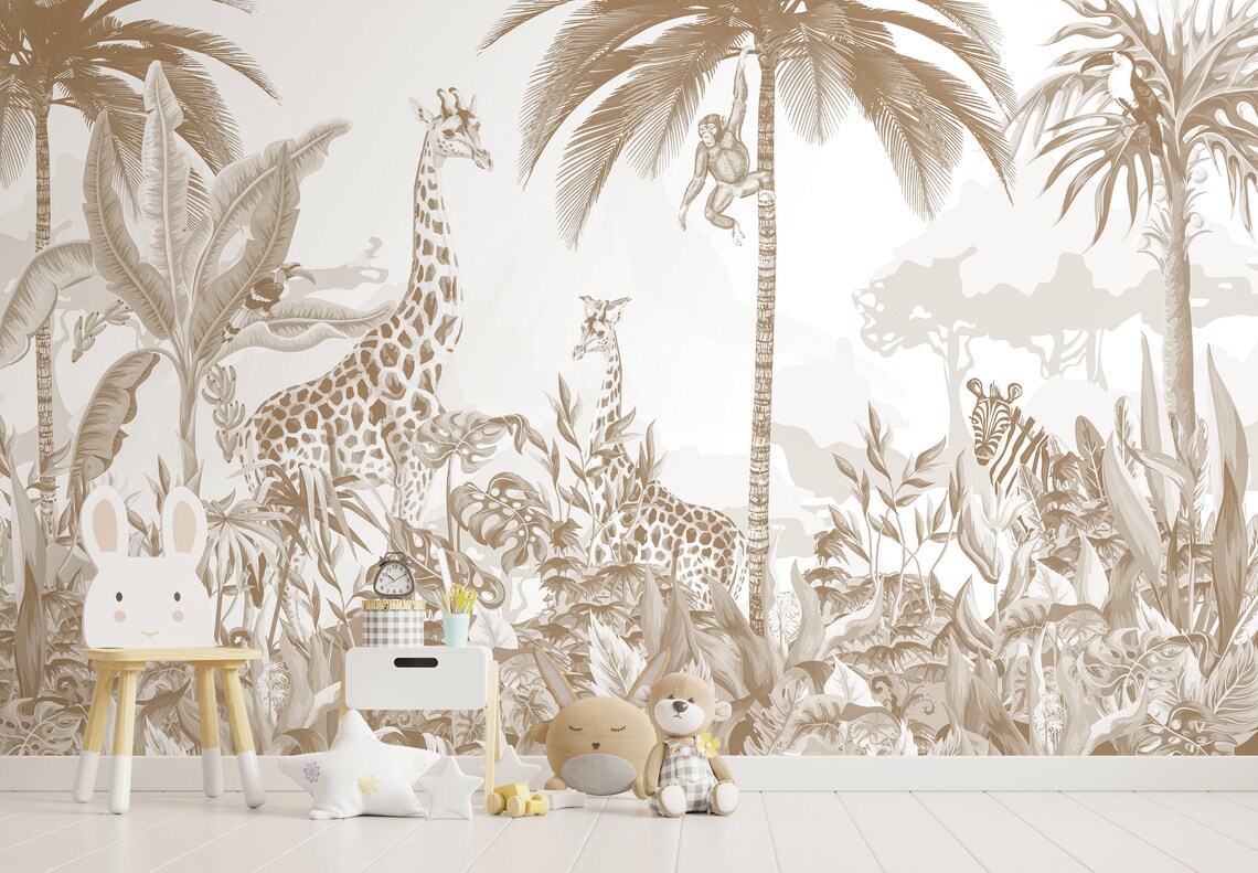 Safari Jungle Wall Mural Peel and Stick Removable Wallpaper for Kids ...