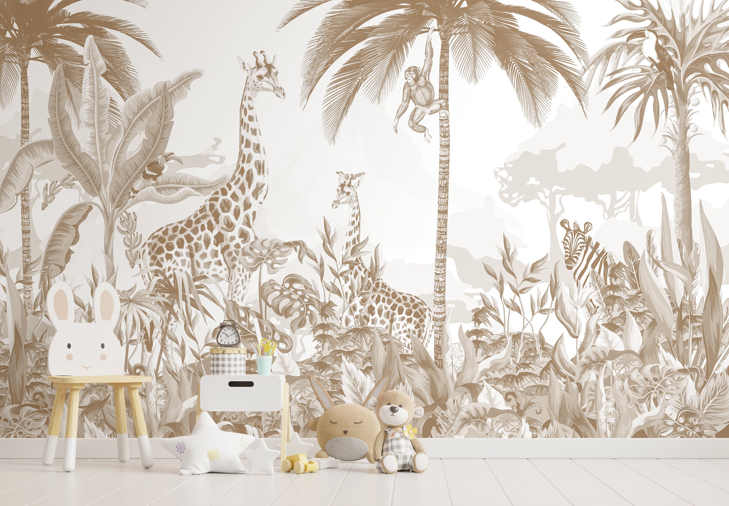 Safari Jungle Wall Mural Peel and Stick Removable Wallpaper for Kids ...