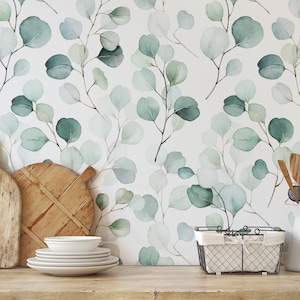 Eucalyptus wallpaper leaves wall paper Botanical greenery watercolor Eucalyptus wall mural Nature green wallpaper Office Decor