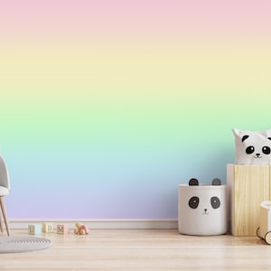 Ombre rainbow wallpaper pastel gradient wall mural kids room rainbow baby girl, boy nursery colorful playroom decor