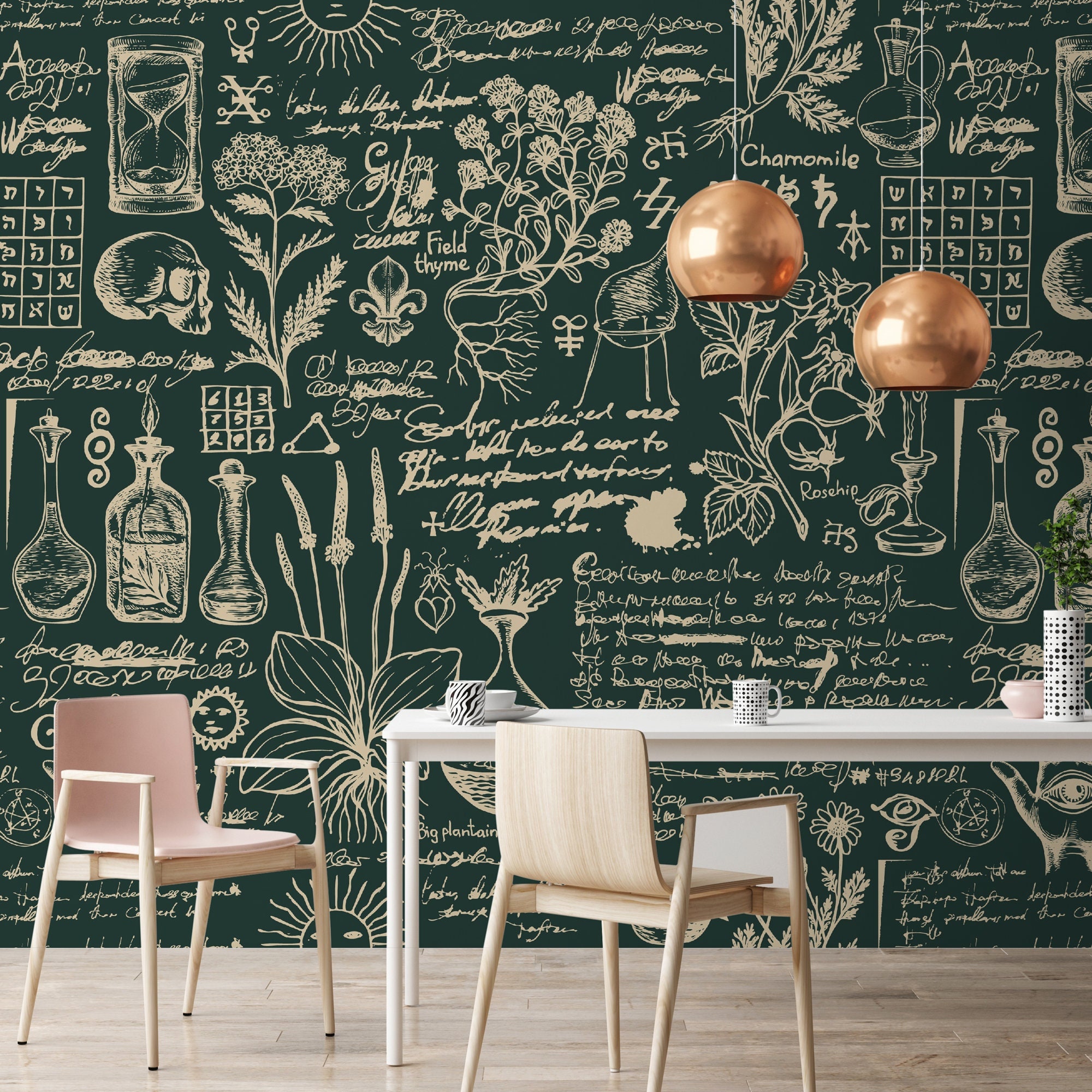 Green Botanical Vintage Herbs Wallpaper Peel and Stick - Etsy