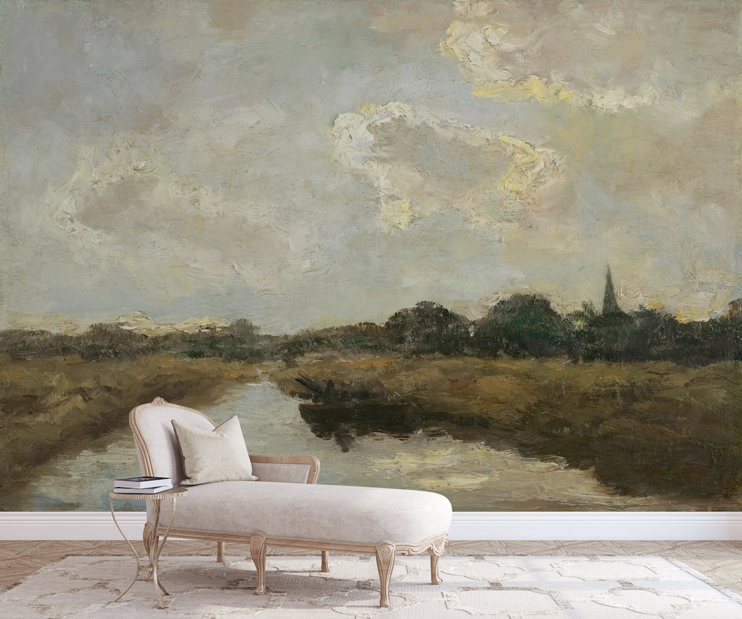Landscape Mural Wallpaper Oil Painting Peel and Stick Removable Vintage